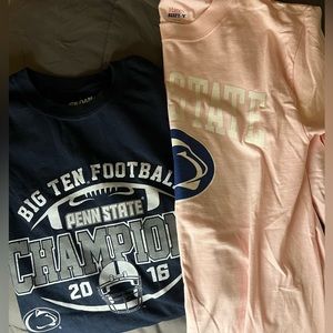 Penn State shirts
Pink long sleeve | Size: small
Navy short sleeve | Size: large